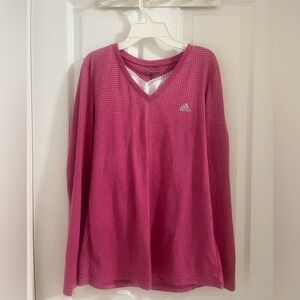 Y2K Vintage Oversized Pink Polka Dot Adidas V-Neck Long Sleeve Shirt